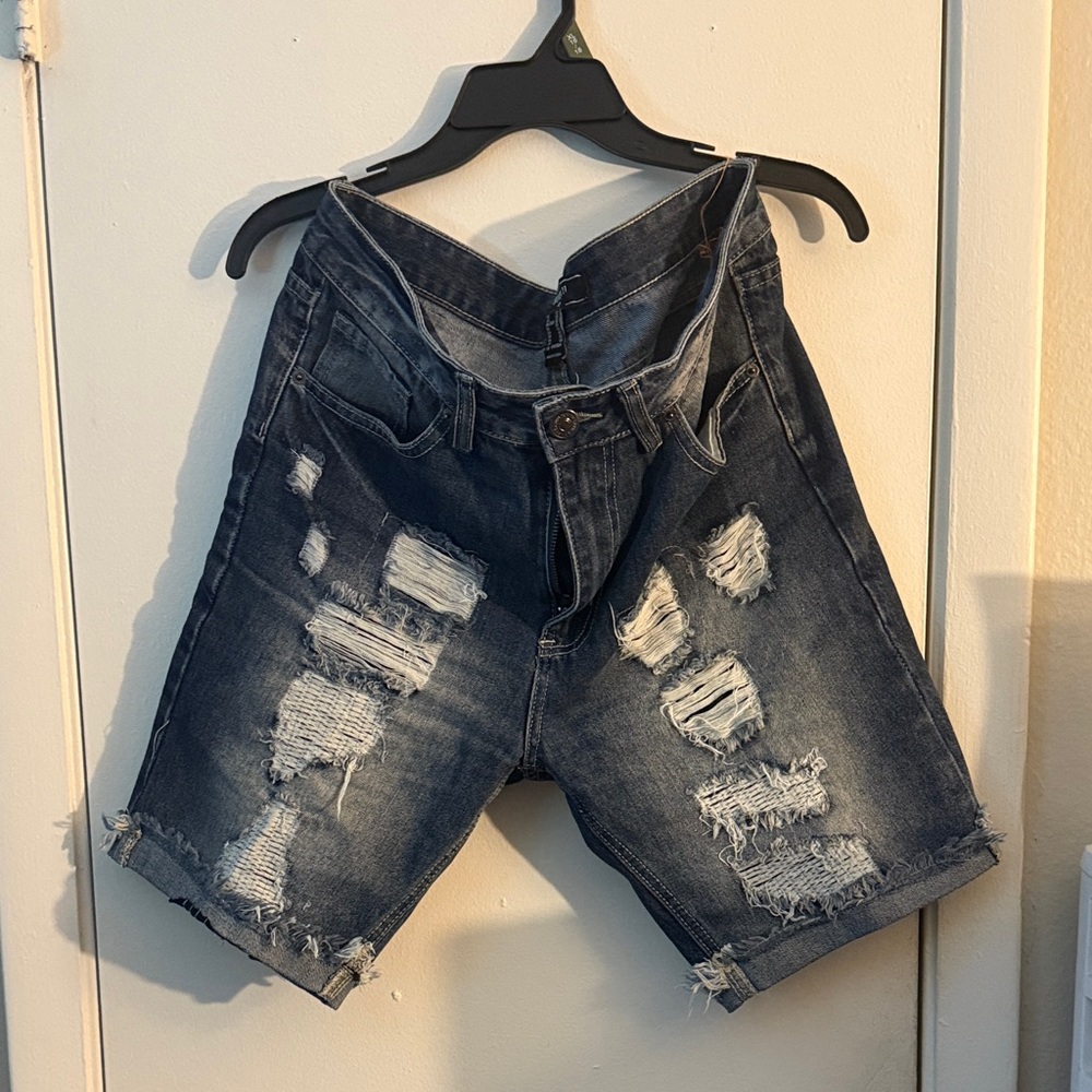 Forever 21 Dark Blue Distressed Jean Shorts